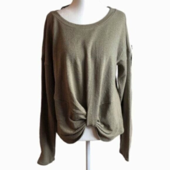 NWT Very J Olive Taupe Twisted Front Casual Everyday Blouse Large - Picture 1 of 7